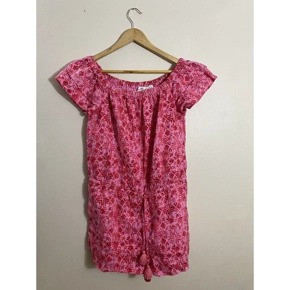 Vineyard Vines women's pink/red tile Otomi off the shoulder romper sz med - Picture 6 of 9